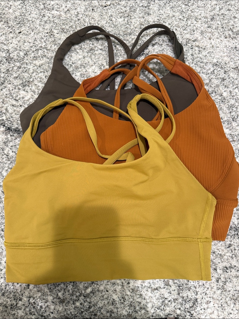 Lululemon - Sportbra Trio - Rib & Smooth Strappy Bralette - Mustard, Rust, Olive